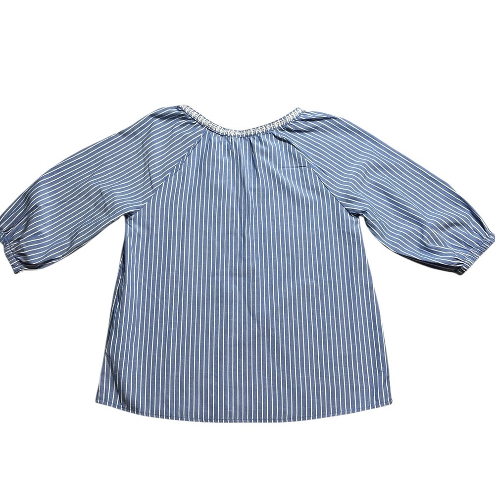 Billy T Blue Striped Embroidered Peasant Blouse Boho Coastal Cottagecore SP - Picture 3 of 5